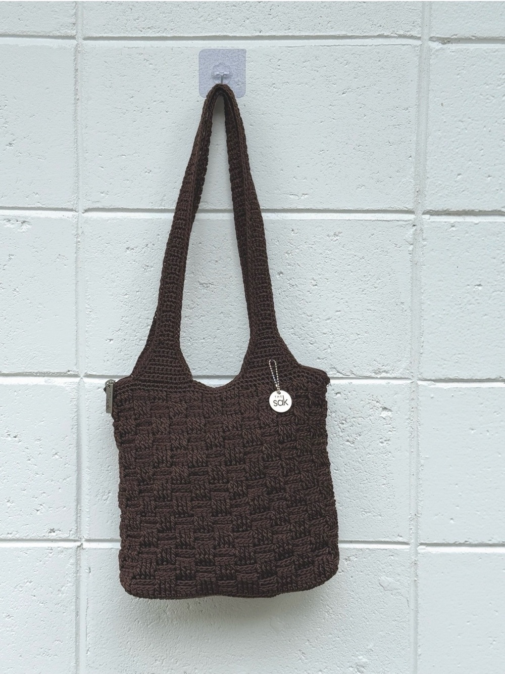 The Sak Crochet Shoulder Bag Chocolate Brown Woven Basketweave Cottagecore
